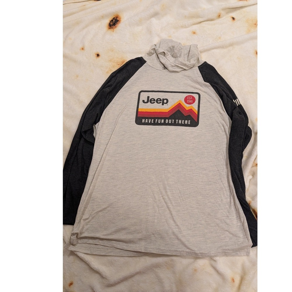 Jeep Have Fun Out There Graphic Hoodie Mens XL Gray Raglan Long Sleeve Shirt